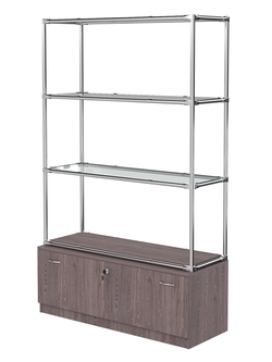 Хромированный стеллаж с прозрачными полками №3 с тумбой Т-11, Ясень Анкор темный - U31105