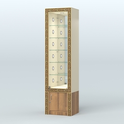 Витрина с декором и стеклянными полками №ВБА-504С, Крем Вайс + Орех