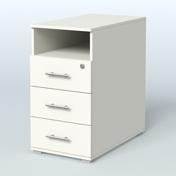 Тумба приставная с 3 ящиками (метабокс) и нишей с замком без топа Индиго Вуд, цвет белый + дуб светлый, Белый