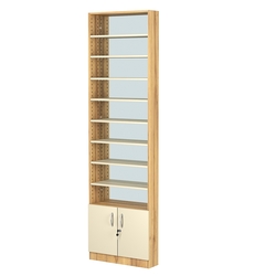 Стеллаж из ДСП с 8-ю полками 150x600 мм серии LEVEL-8 №2-2 (З/C - ЗЕРКАЛО), Дуб Золотистый и Крем Вайс