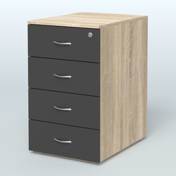 Тумба приставная для компактных столов 4 ящика с замком Тарли, Дуб Сонома + Черный