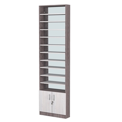 Стеллаж из ДСП с 10-ю полками 150x600 мм серии LEVEL-10 №2-2 (З/C - ЗЕРКАЛО), Ясень Анкор темный + Ясень Анкор светлый