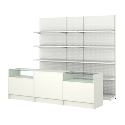 Комплект металлических стеллажей с полками и прилавков ЭК-2, Белый