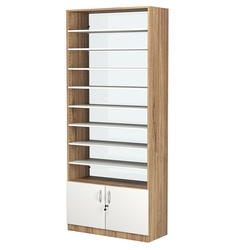 Стеллаж из ДСП с 8-ю полками 350x900 мм серии LEVEL-8 №13-1 (З/C - СТЕКЛО), Дуб Канзас коричневый + Белый