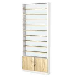 Стеллаж из ДСП с 9-ю полками 150x900 мм серии LEVEL-9 №9-1 (З/C - СТЕКЛО), Белый + Дуб Сонома