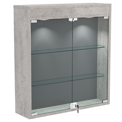 Настенная витрина с бархатом серии БАРОН №1-3А (две полки), Бетон Чикаго + 16 Grey