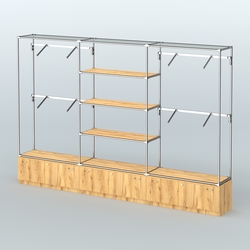 Торговая система ХРОМ без ДСП 3600 мм с тумбами Т11, полками ДСП и поручнями №3, Дуб Золотистый