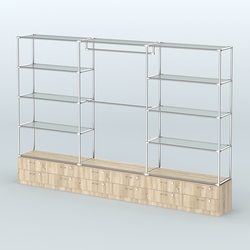 Торговая система ХРОМ без ДСП 3600 мм с тумбами Т14, прозрачными полками и поручнями №1, Дуб Сонома