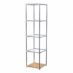 Торговый хромированный стеллаж с прозрачными полками №1, Дуб Золотистый