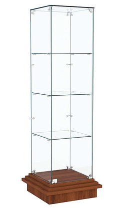 Витрина с тремя квадратными полками из стекла ЗИККУРАТ №1, Орех