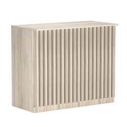 Торговый стол-прилавок широкий с планками серии ВЕРТИКАЛЬ №20, Дуб сонома