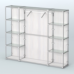 Торговая система ХРОМ (задняя стенка - ДСП) 2430 мм с прозрачными полками и поручнями №11, Ясень Анкор светлый