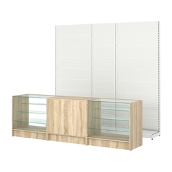 Комплект металлических стеллажей с перфорацией и прилавков ЭК-4, Дуб сонома