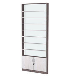 Стеллаж из ДСП с 7-ю полками 100x900 мм серии LEVEL-7 №8-1 (З/C - СТЕКЛО), Ясень Анкор темный + Ясень Анкор светлый