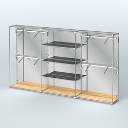 Торговая система ХРОМ (задняя стенка - зеркало) 3600 мм с тонированными полками и поручнями №5, Дуб Золотистый