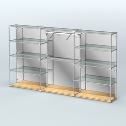 Торговая система ХРОМ (задняя стенка - зеркало) 3600 мм с прозрачными полками и поручнями №9, Дуб Золотистый