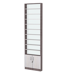 Стеллаж из ДСП с 9-ю полками 100x600 мм серии LEVEL-9 №1-1 (З/C - СТЕКЛО), Ясень Анкор темный + Ясень Анкор светлый