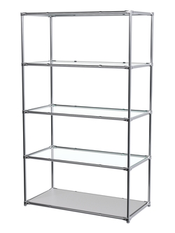Торговый хромированный стеллаж с прозрачными полками №6, Серый