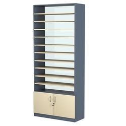 Стеллаж из ДСП с 10-ю полками 350x900 мм серии LEVEL-10 №13-1 (З/C - СТЕКЛО), Темно-серый + Крем Вайс