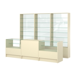 Комплект стеллажей со стеклянными полками U-6 №12-1 и прилавков ЭК-03, Крем Вайс