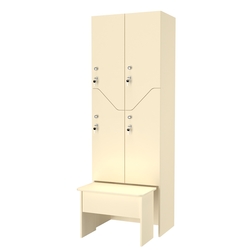 Шкаф для раздевалок с задвижной скамейкой КОМБО-Элегия №2-2А, Крем Вайс