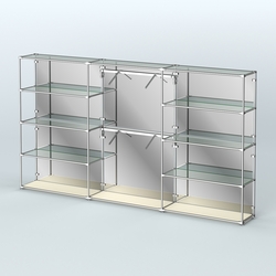 Торговая система ХРОМ (задняя стенка - зеркало) 3600 мм с прозрачными полками и поручнями №6, Крем Вайс