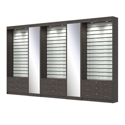 Комплект витрин под очки №11+1+11+1+11 (открытый доступ), Дуб Венге