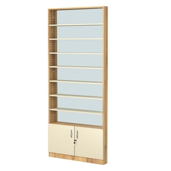 Стеллаж из ДСП с 7-ю полками 100x900 мм серии LEVEL-7 №8-2 (З/C - ЗЕРКАЛО), Дуб Золотистый и Крем Вайс