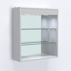 Витрина настенная №201-4Г открытая зеркальная с подсветкой, Серый