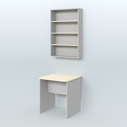 Распаковочный квадратный стол с антресолью для аптеки Р-01, Серый + Крем Вайс