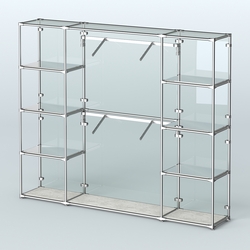 Торговая система ХРОМ (задняя стенка - стекло) 3600 мм с зеркальными полками и поручнями №7, Метрополитан Грей