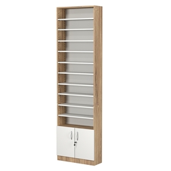 Стеллаж из ДСП с 10-ю полками 200x600 мм серии LEVEL-10 №3 (З/C - ДВП), Дуб Канзас коричневый + Белый