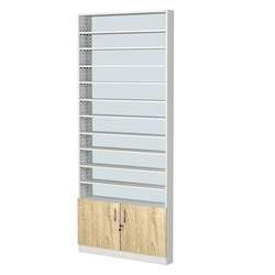 Стеллаж из ДСП с 10-ю полками 100x900 мм серии LEVEL-10 №8-2 (З/C - ЗЕРКАЛО), Белый + Дуб Сонома