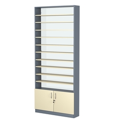 Стеллаж из ДСП с 10-ю полками 200x900 мм серии LEVEL-10 №10-1 (З/C - СТЕКЛО), Темно-серый + Крем Вайс