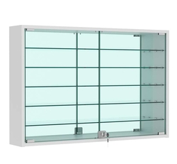 Витрина настенная №3-6А широкая зеркальная с пятью стеклянными полками, Серый