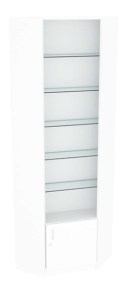 Угловая витрина СЭСП-О №5-300 (З/C - ДВП) со стеклянными полками, Белый