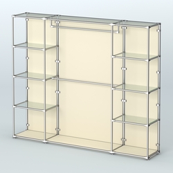 Торговая система ХРОМ (задняя стенка - ДСП) 2430 мм с прозрачными полками и поручнями №3, Крем Вайс