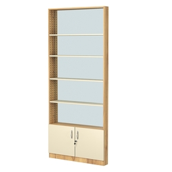 Стеллаж из ДСП с 4-мя полками 100x900 мм серии LEVEL-4 №8-2 (З/C - ЗЕРКАЛО), Дуб Золотистый и Крем Вайс