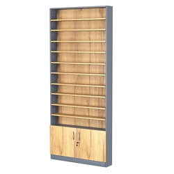 Стеллаж из ДСП с 10-ю полками 150x900 мм серии LEVEL-10 №9 (З/C - ДВП), Темно-Серый  + Дуб Золотистый