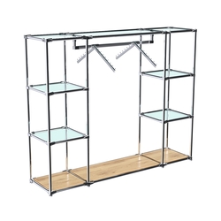 Хромированный стенд-вешало TD-47 №1-1 Хром (с прозрачными полками стекло 6мм), Дуб Золотистый