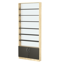 Стеллаж из ДСП с 6-ю полками 150x900 мм серии LEVEL-6 №9-1 (З/C - СТЕКЛО), Дуб Сонома + Черный