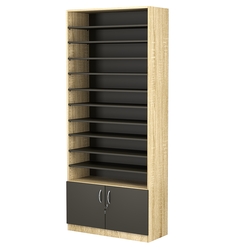 Стеллаж из ДСП с 10-ю полками 350x900 мм серии LEVEL-10 №13 (З/C - ДВП), Дуб Сонома + Черный