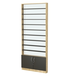 Стеллаж из ДСП с 9-ю полками 100x900 мм серии LEVEL-9 №8-1 (З/C - СТЕКЛО), Дуб Сонома + Черный