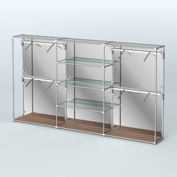 Торговая система ХРОМ (задняя стенка - зеркало) 3600 мм с прозрачными полками и поручнями №5, Орех