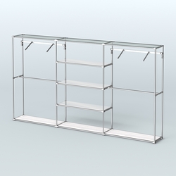 Торговая система ХРОМ без ДСП 3600 мм с зеркальными полками и поручнями №10, Ясень Анкор светлый