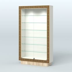 Низкая узкая витрина с декором НБА-9, Белый + Дуб Сонома