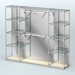 Торговая система ХРОМ (задняя стенка - зеркало) 2430 мм с прозрачными полками и поручнями №7, Крем Вайс