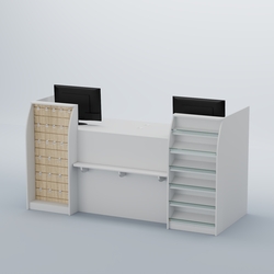 Ресепшен Атлант с фасадными наклонными полочками и экономпанелью №5, Белый + Дуб Сонома