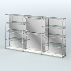 Торговая система ХРОМ (задняя стенка - зеркало) 3600 мм с прозрачными полками и поручнями №1, Белый