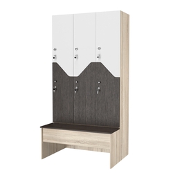 Шкаф для раздевалок со скамейкой КОМБО-Элегия №3-1А, Дуб сонома+ Дуб Венге + Белый